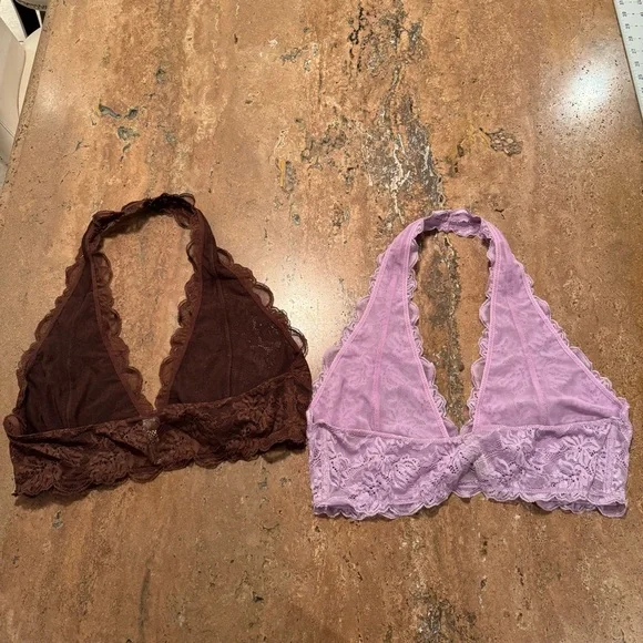 Free People Intimately Last Dance Brown Lavender Lace Halter Bralette Womens XL - Picture 2 of 13
